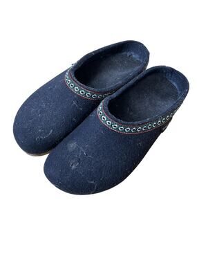 Haflinger Shoes Womens Size 9 Blue Wool Felt Slip On Comfort Clog Slippers